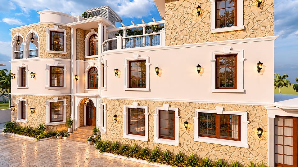 Anjuna villas, stone-clad side elevation