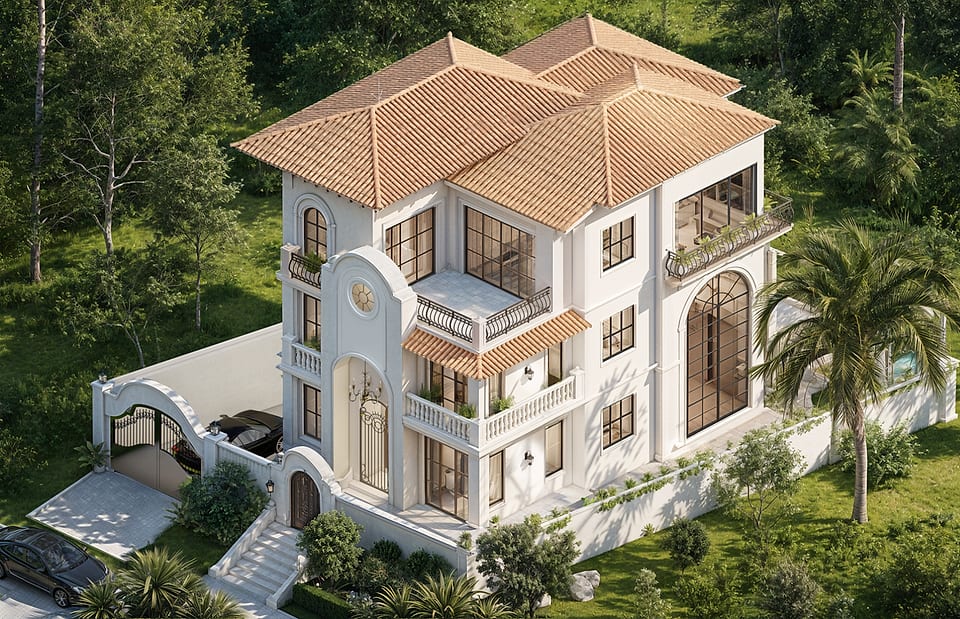 Assagao residence, aerial three-quarter view over the roof