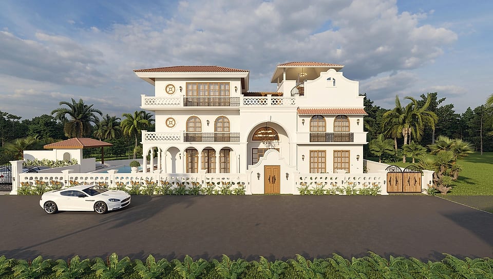 Beera Homes Badem, full elevation seen across the drive