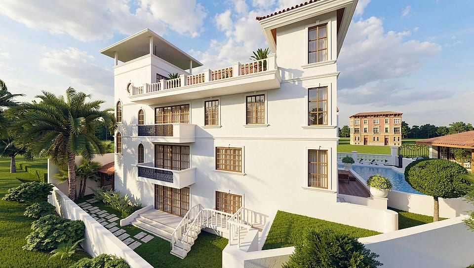 Beera Homes Badem, three-quarter view from the garden