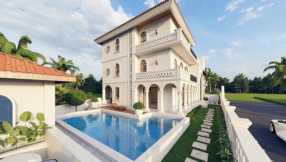 Beera Homes Badem, pool and pavilion beside the villa