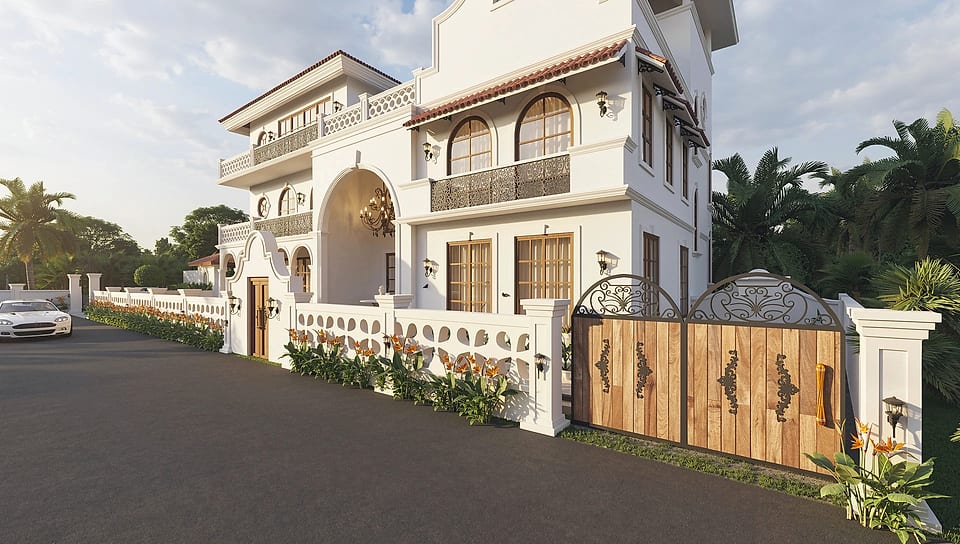Beera Homes Badem, timber entrance gate in the boundary wall