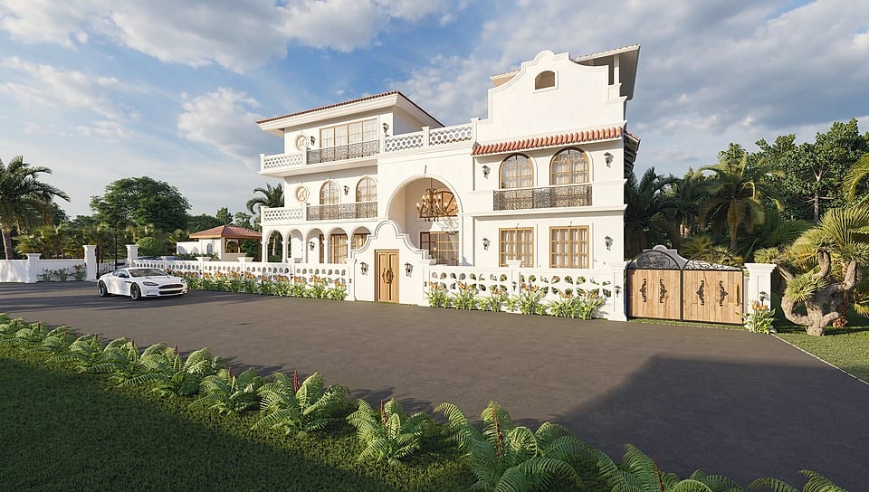 Beera Homes Badem, full elevation seen across the lawn
