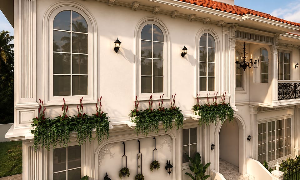 Loutolim residence, upper balcony with planters
