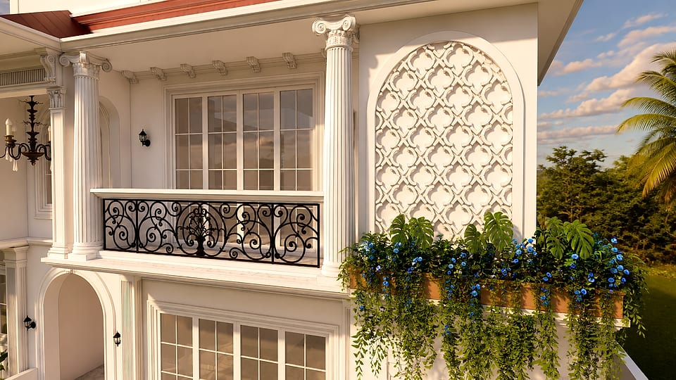 Loutolim residence, ornamental lattice panel beside the balcony