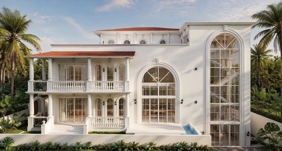 Nachinola residence, double-height arched glazing to the stair