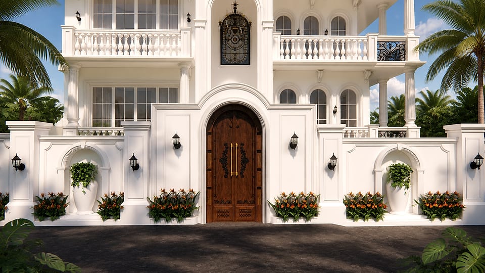 Nachinola residence, timber entrance door within the arched portal