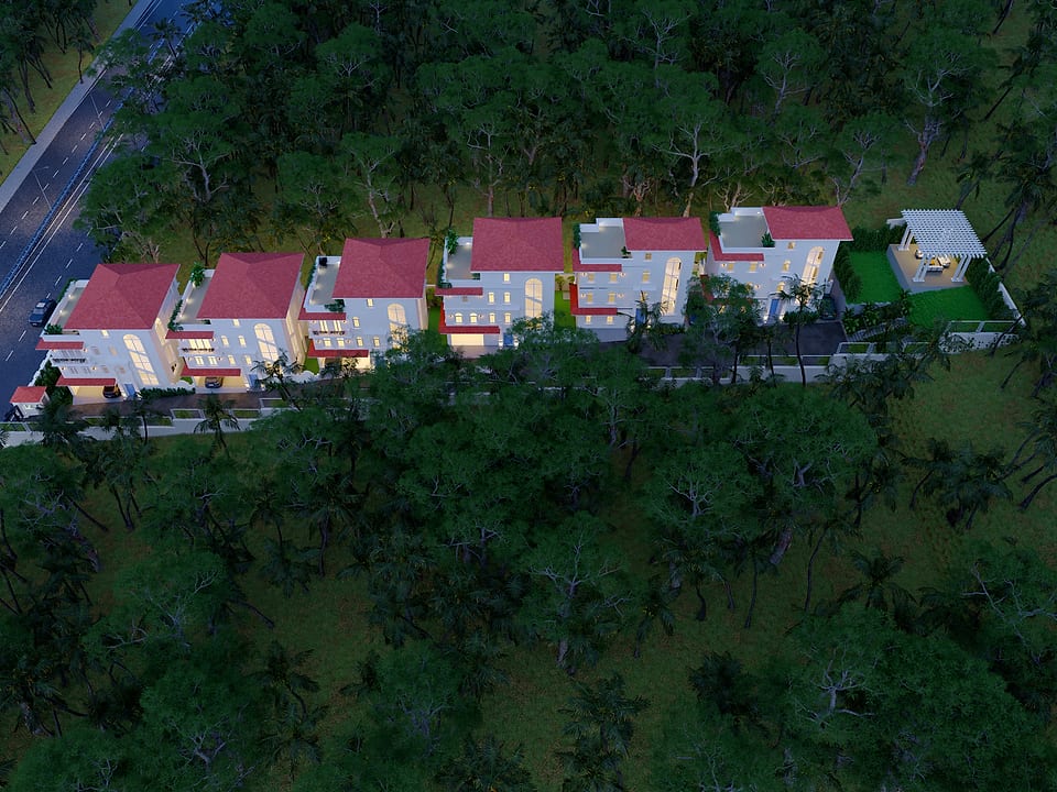 Paula De Grande, the row lit at night, seen from above