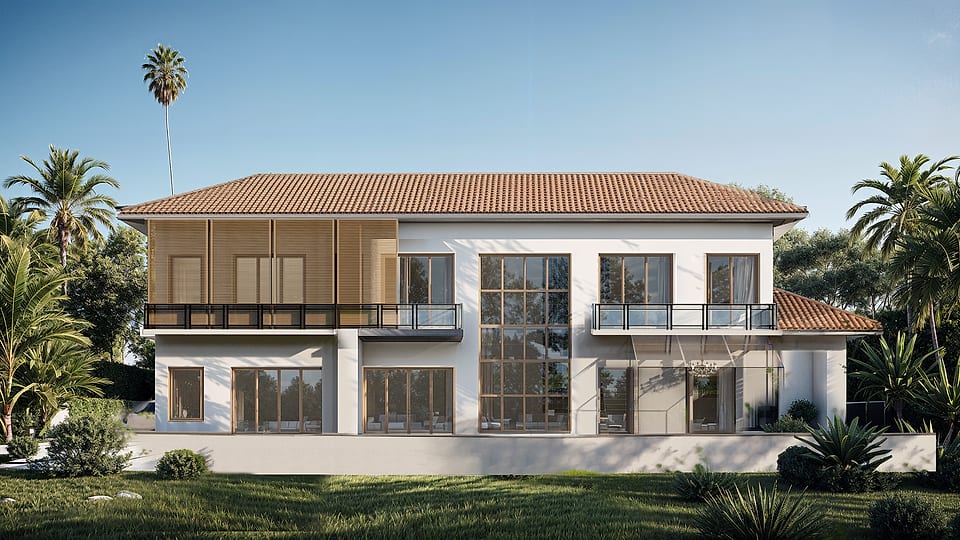 Studio proposal, rear elevation with deep shaded terraces