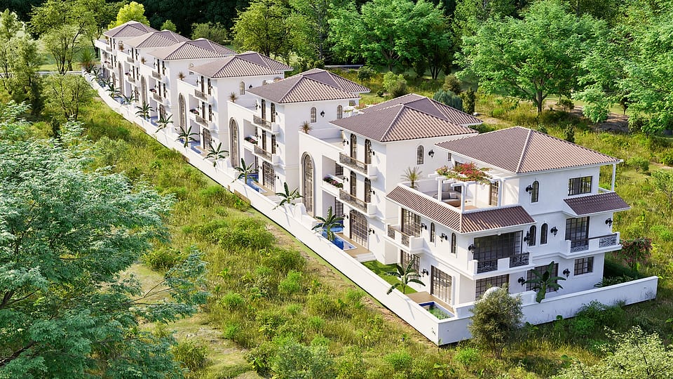 Salvador do Mundo, aerial view of all seven villas on the slope